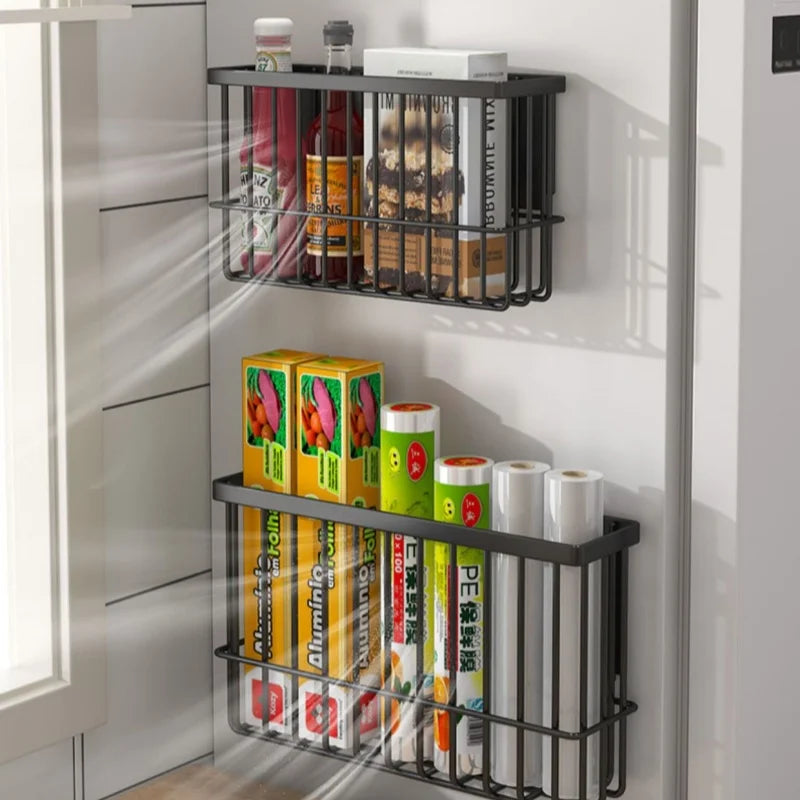 Multi-function Magnetic Fridge Storage Rack Magnetic Paper Towel Holder Household Wall Hanging Basket Kitchen Organizer Shelf