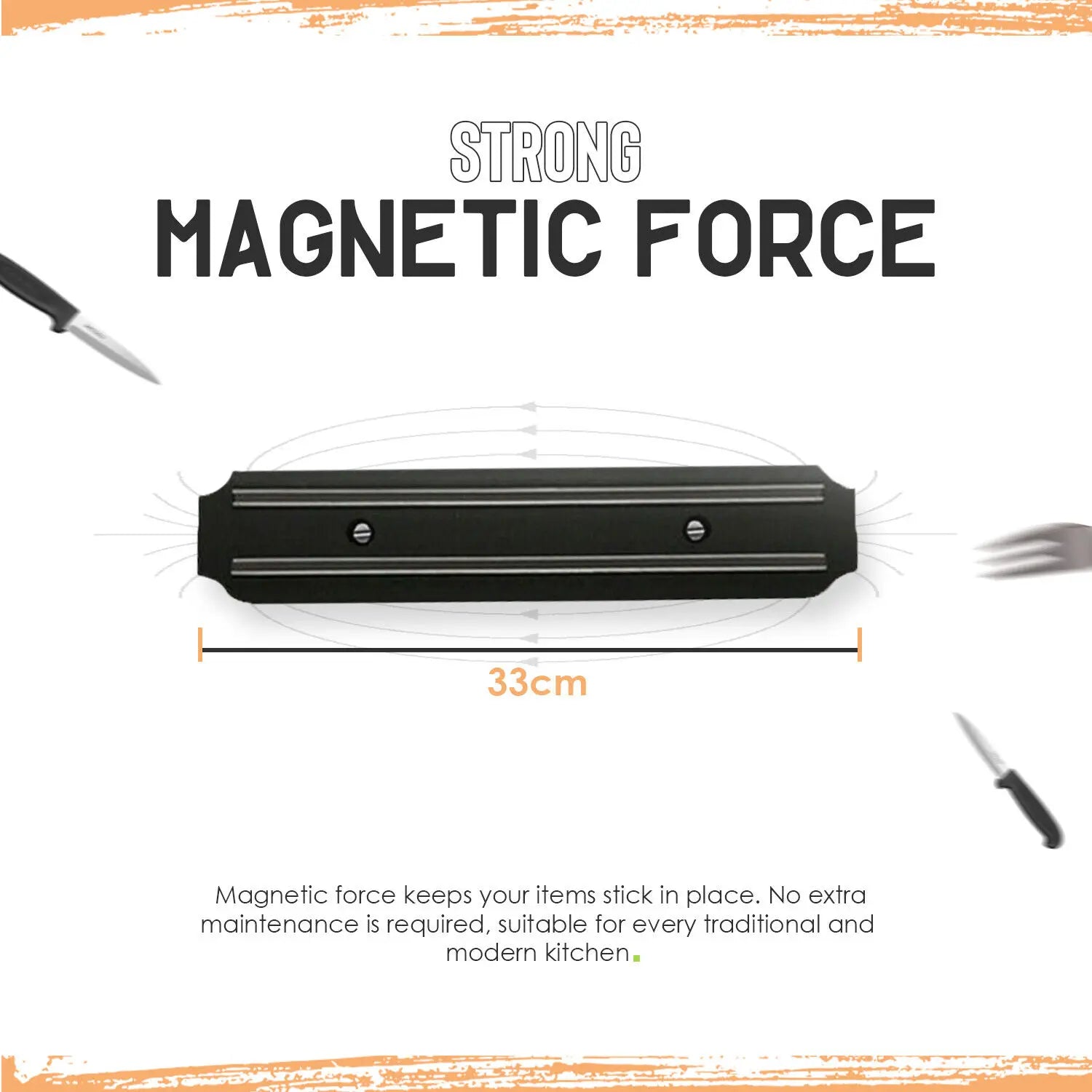 Wall-Mounted Magnetic Knife Holder - Strong Bar for Knives & Metal Utensils