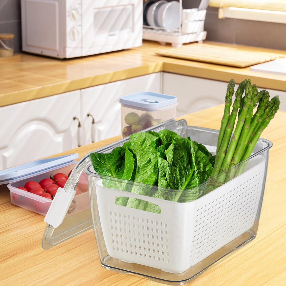 【Lifeideas】1.7L/4.5L Nested Fridge Storage Container with Removable Colander Refrigerator Fresh Vegetable Fruits Drain Basket