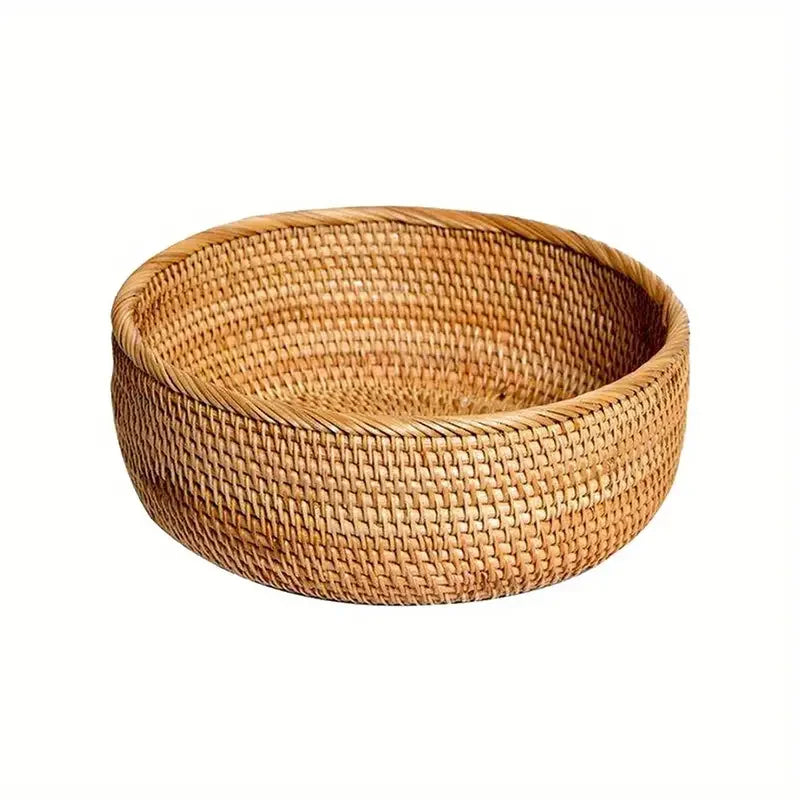 Hand-woven Rattan Wicker Basket Storage Box Fruit Tea Snack Bread Basket Cosmetic Desktop Storage Box Household Kitchen Supplies