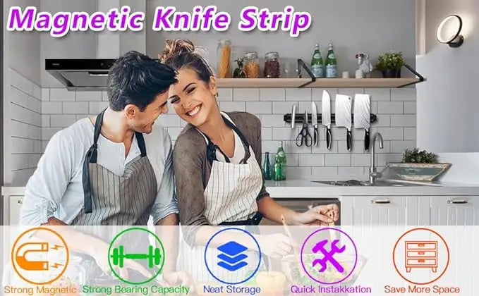 Multipurpose Magnetic Knife Rack Strip Household Kitchen Tools Space-Saving Wall Mounted Magnet Knives Holder With Rack