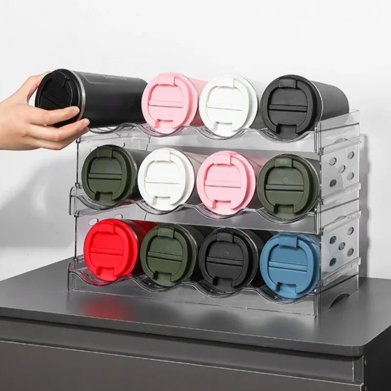 4 Tier Stackable Beverage Organizer Cabinet Wine Organizer Refrigerator Mug Organizer Multifunctional Folding Storage Rack