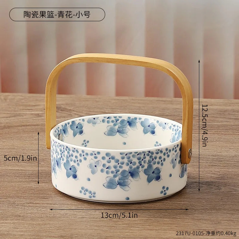 Ceramic Portable Fruit Basket Creative Outdoor Camping Snacks Fruit Cut Storage Basket Afternoon Tea Snack Placement Basket