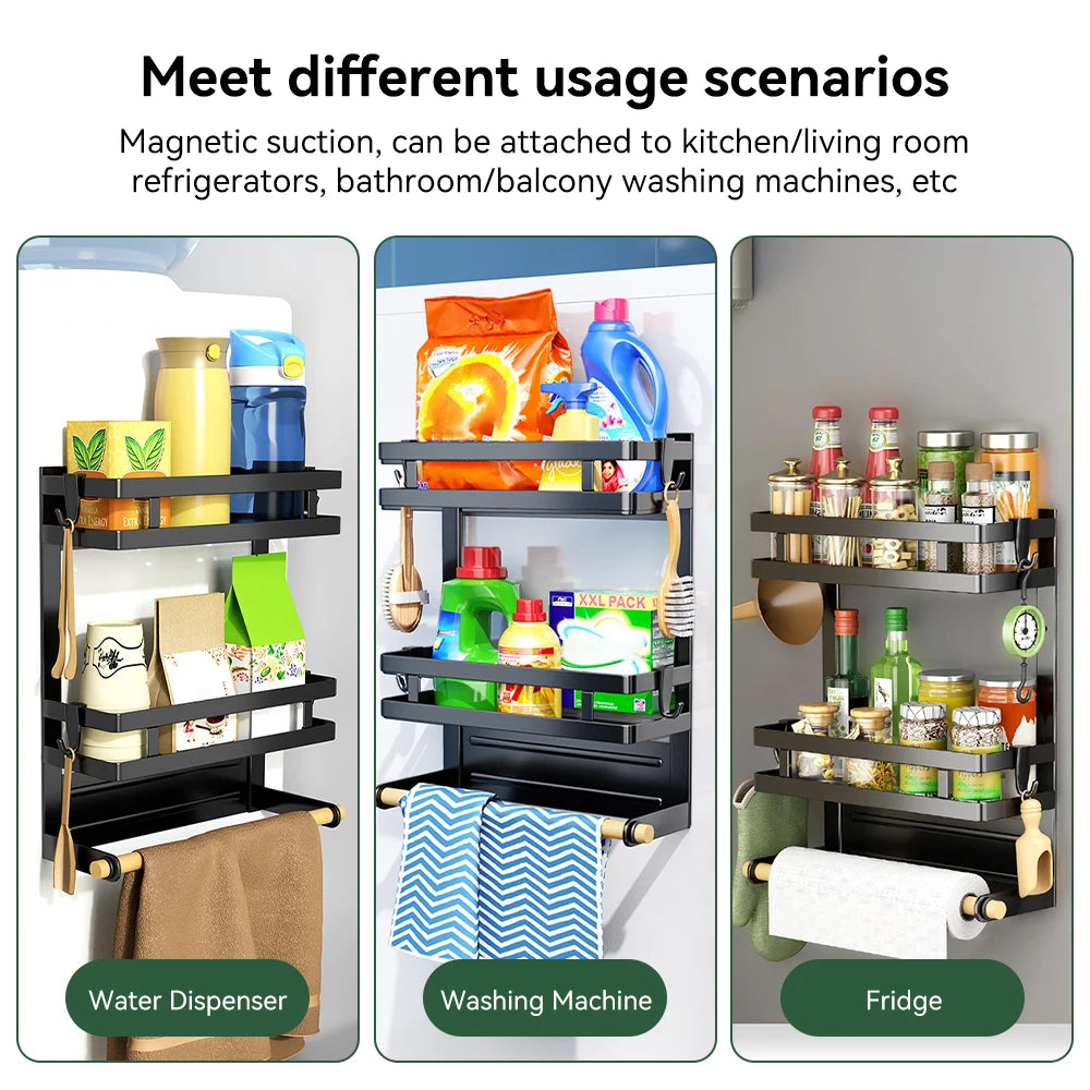 Multi-functional storage rack magnetic suction refrigerator hanging rack non-drilling seasoning rack multi-layer cling film stor