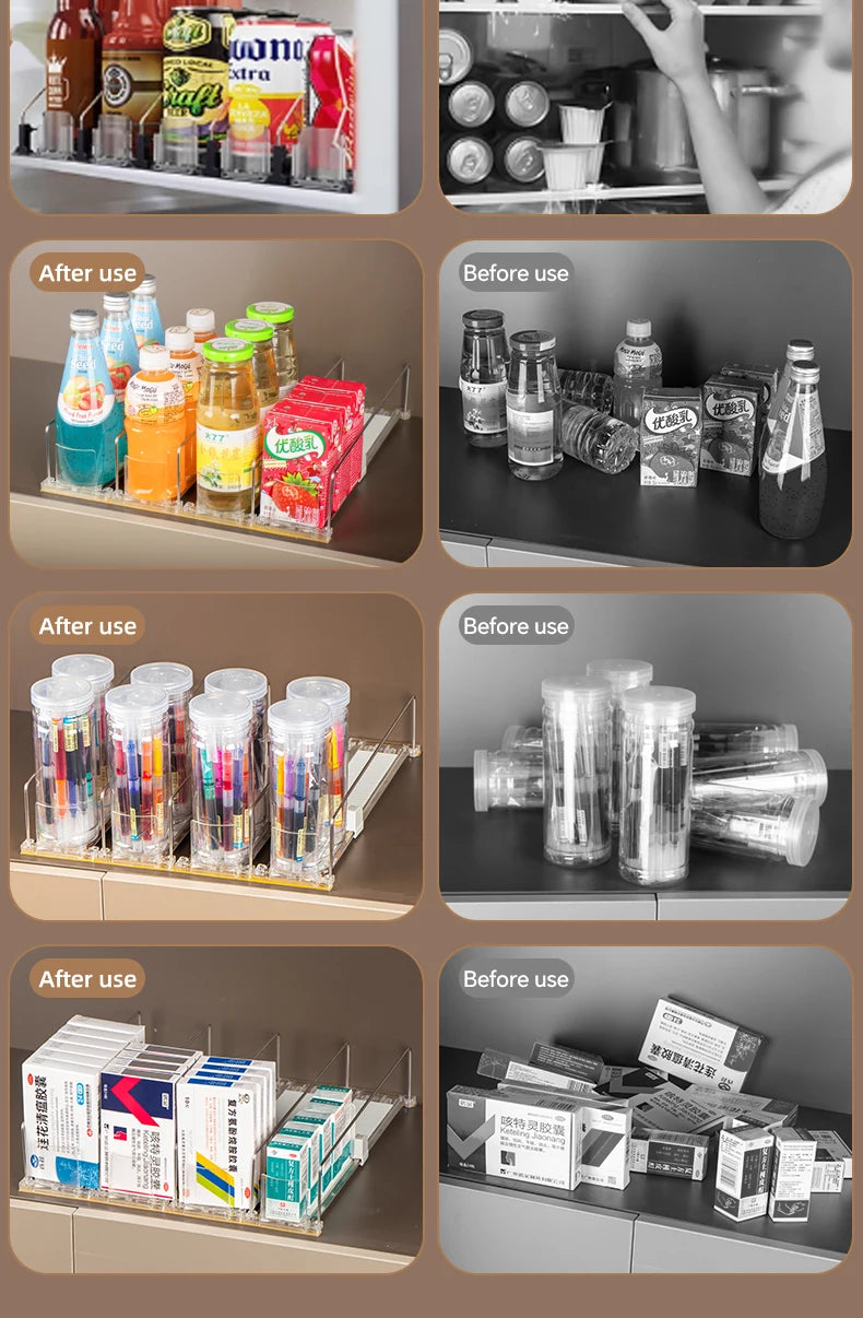 Automatic Beverage Pusher For Fridge Transparents Drinking Sliding Container Kitchen Storage Boxes Shelf Glide Organizer Rack