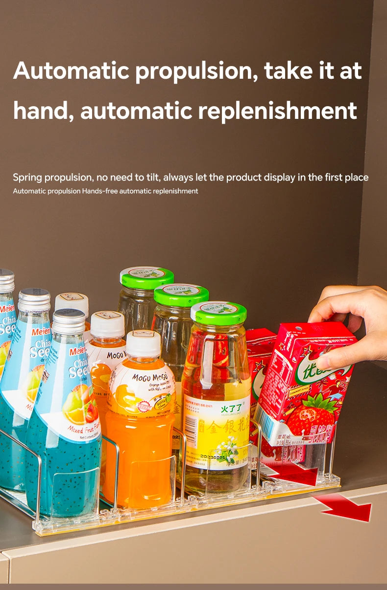Automatic Beverage Pusher For Fridge Transparents Drinking Sliding Container Kitchen Storage Boxes Shelf Glide Organizer Rack
