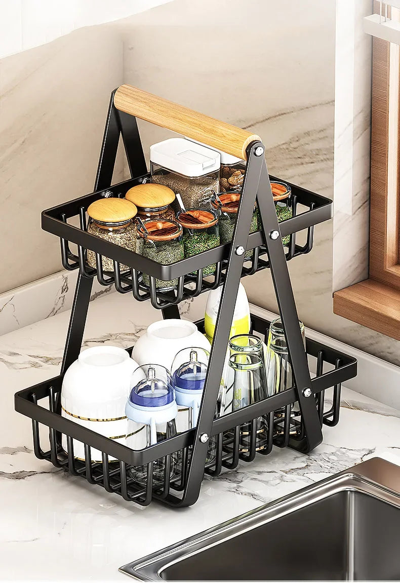 2/3 Tiers Countertop Fruit Basket,Portable Fruit Bowle Basket Kitchen Organizer Storage & Dining Room Fruits Vegetable Snacks