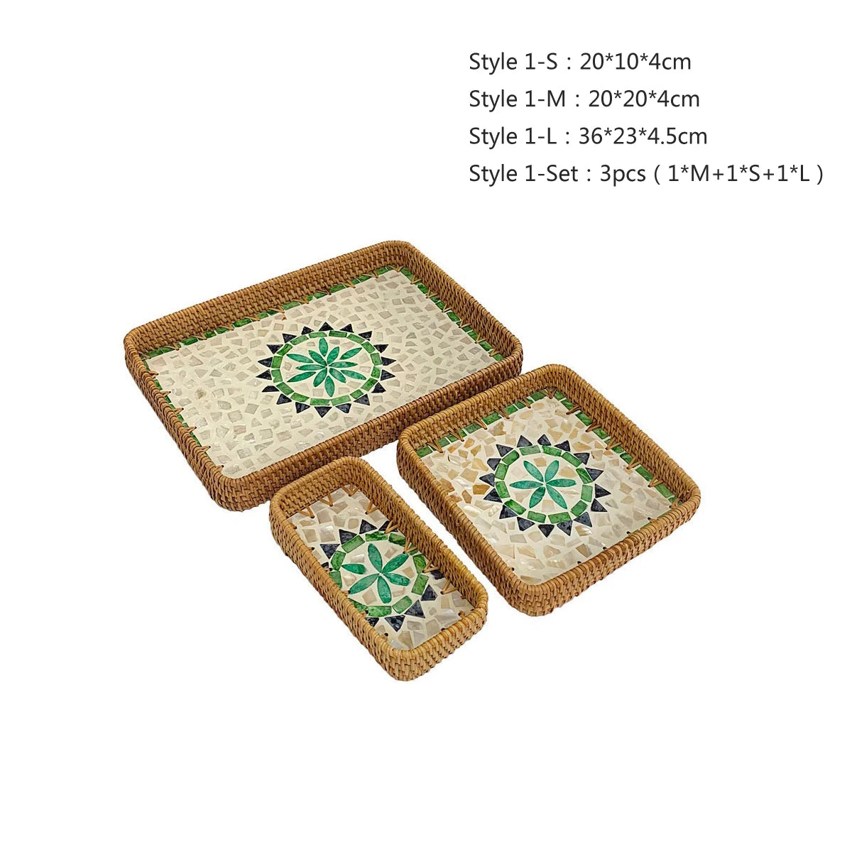 HeMu Colorful Splicing Shell Rattan Storage Basket Set Bread Fruit Food Breakfast Display Box Natural Hand-Woven Tray Decoration