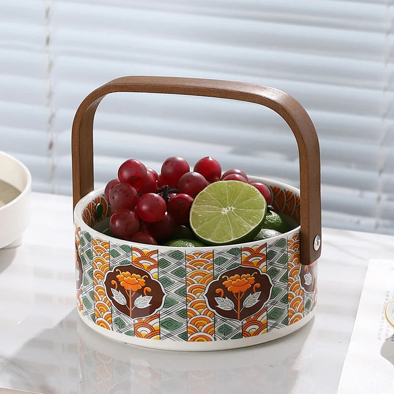 Ceramic Portable Fruit Basket Creative Outdoor Camping Snacks Fruit Cut Storage Basket Afternoon Tea Snack Placement Basket