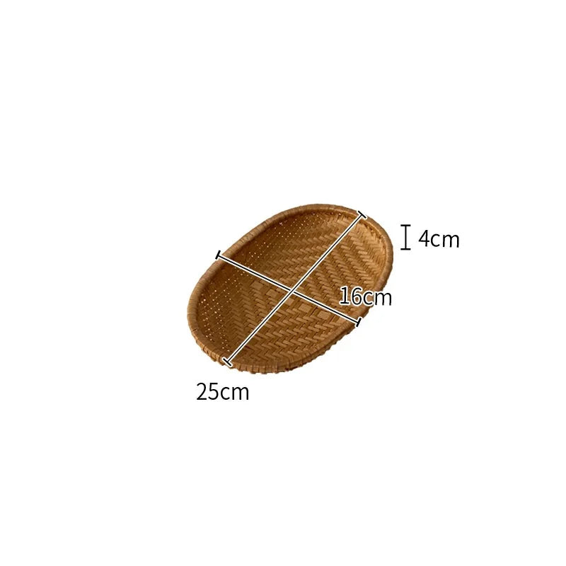 HeMu Bamboo woven oval basket Bamboo storage basket drying round dustpan Hotel storage steamed bun basket fruit basket