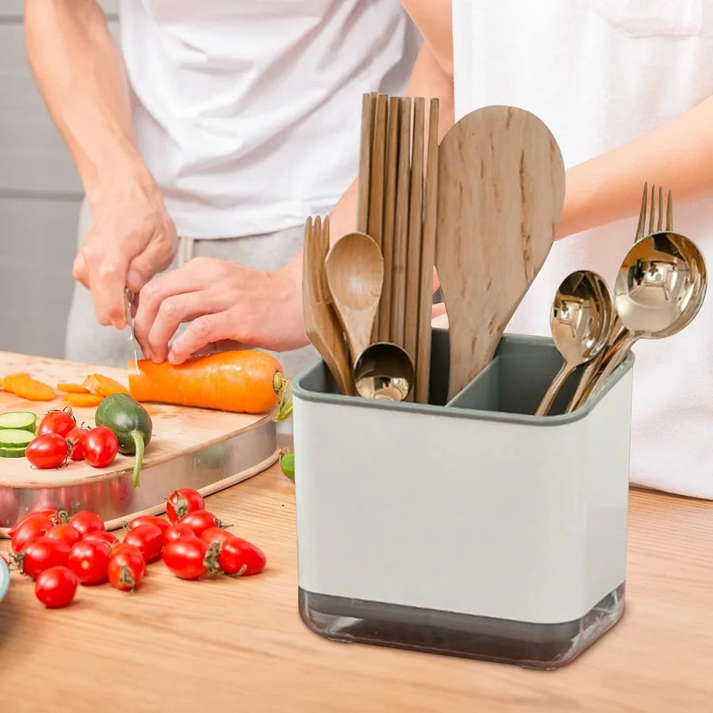 1pc Double-Layer Detachable Chopstick Holder and Cutlery Organizer - Kitchen Storage Shelf and Tableware Drain Rack