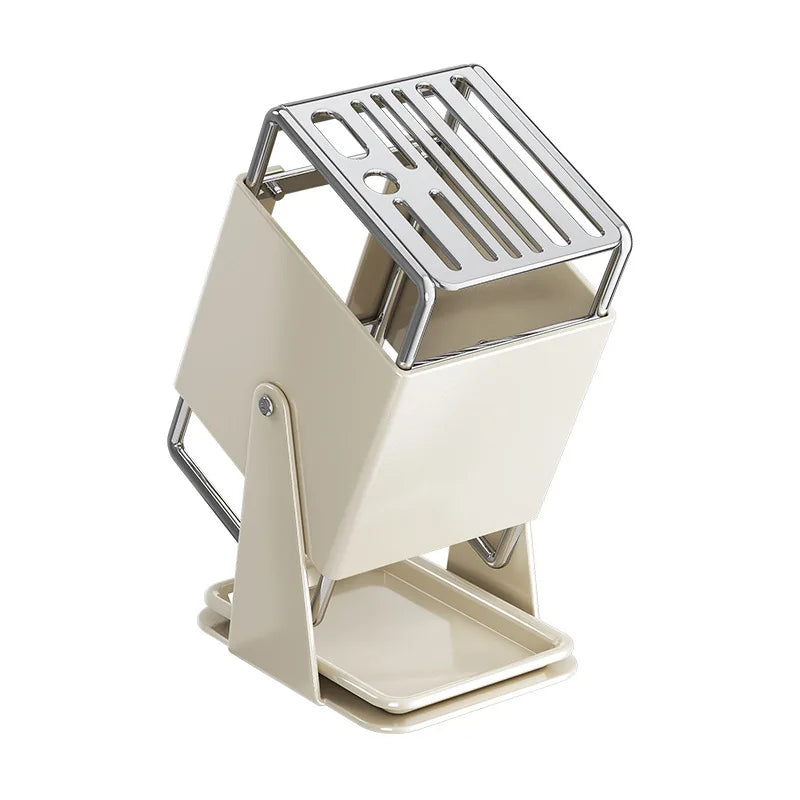 Stainless steel kitchen knife holder, rotatable tool storage rack, drainage countertop integrated tool holder