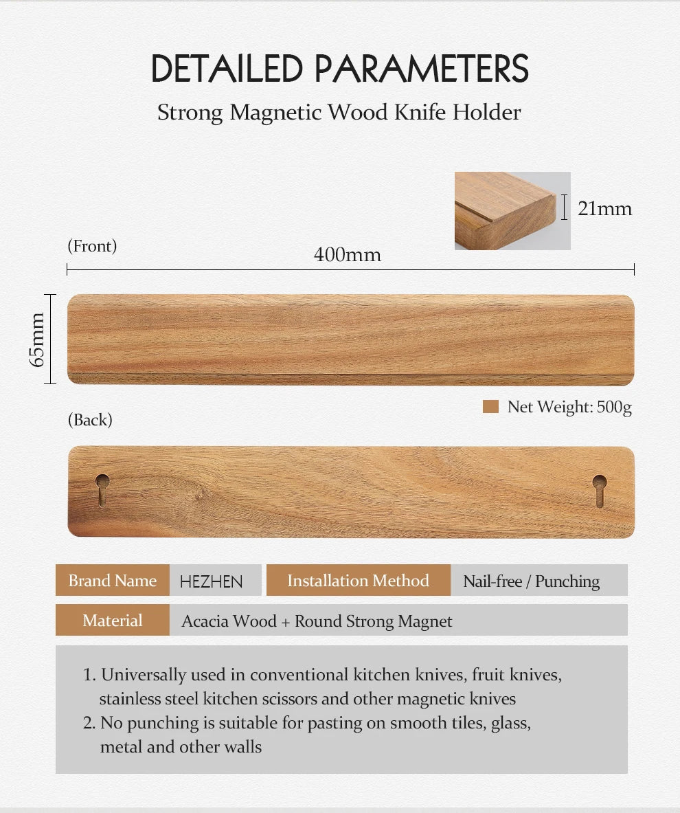 Hezhen Magnetic Knife Holder 400mm Kitchen Accessories Wooden Knives Storage Tools Acacia Wood This Is A Holder Without Knife