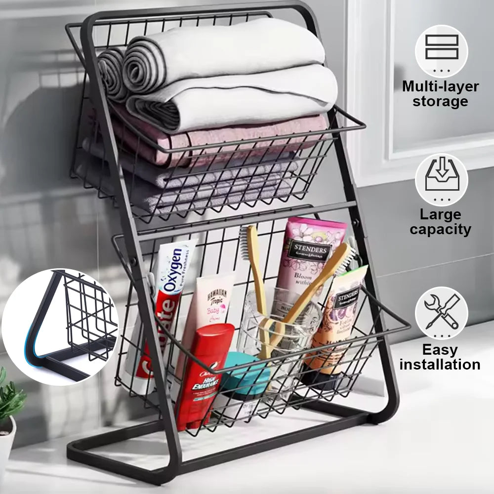 Metal 2-Tier Fruit & Veggie Basket with Detachable Wire Racks - Countertop Storage Solution