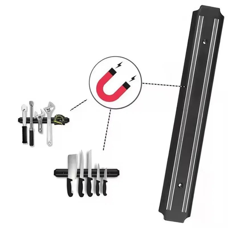 Powerful Magnetic Knife Holder Multifunctional Wall Hanging Knife Rack Strip Black Kitchen Practical Tools Organizer Punch Free
