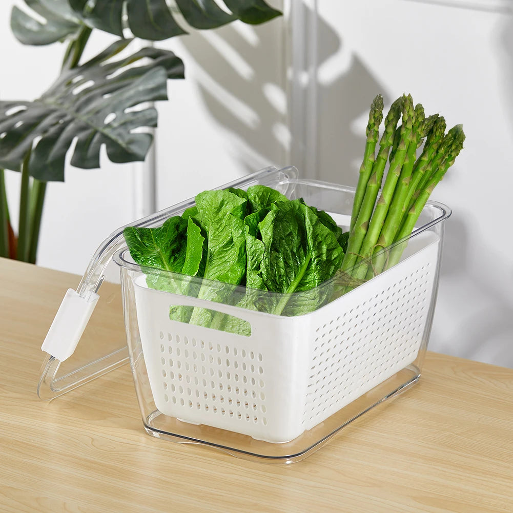 【Lifeideas】1.7L/4.5L Nested Fridge Storage Container with Removable Colander Refrigerator Fresh Vegetable Fruits Drain Basket