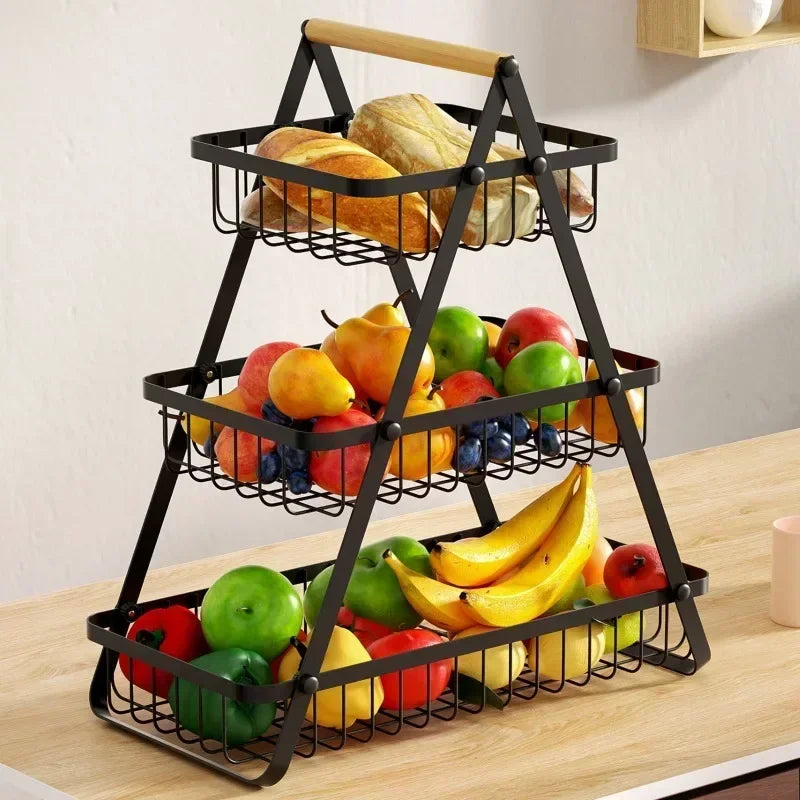 2/3 Tiers Countertop Fruit Basket,Portable Fruit Bowle Basket Kitchen Organizer Storage & Dining Room Fruits Vegetable Snacks