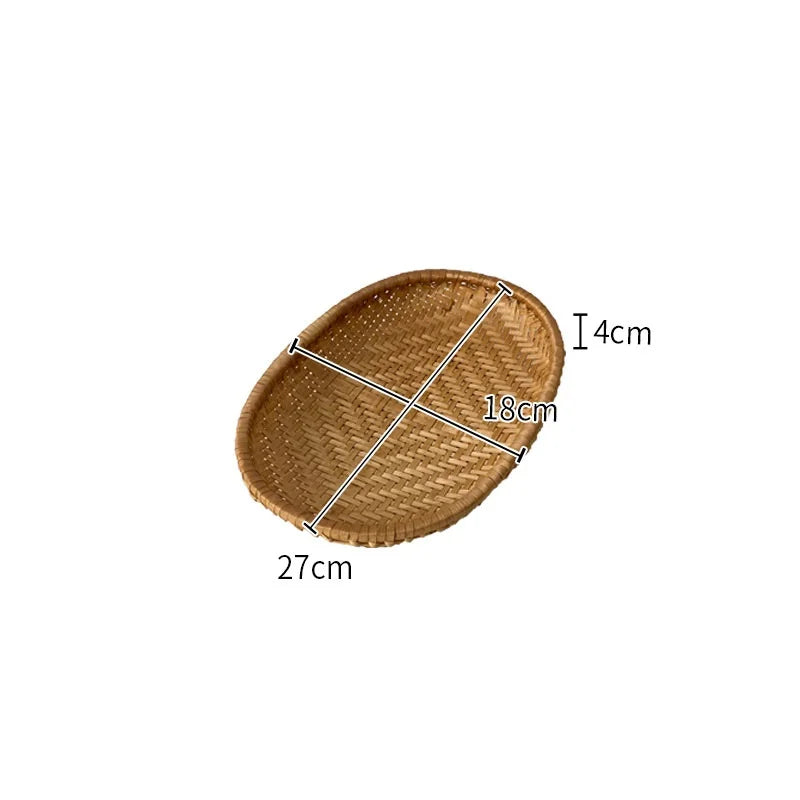 HeMu Bamboo woven oval basket Bamboo storage basket drying round dustpan Hotel storage steamed bun basket fruit basket