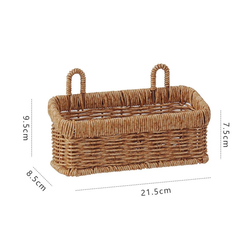 Hanging Fruit Basket Imitation Rattan Wall Mount Basket With Handle Handmade Rattan Woven Organizer Flower Pot Container Basket