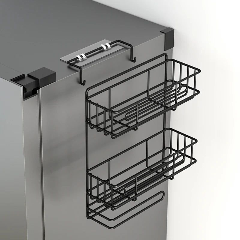 Wall mounted refrigerator rack, cling film storage rack, kitchen multifunctional seasoning rack, no drilling required