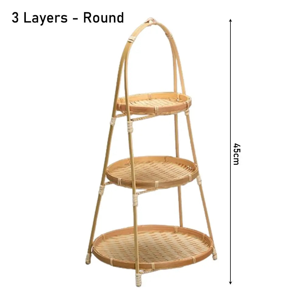 Multi-function Bamboo Woven Basket 1/2/3 Layer Fruit Food Vegetable Storage Basket Durable Handwoven Standing Tray for Kitchen