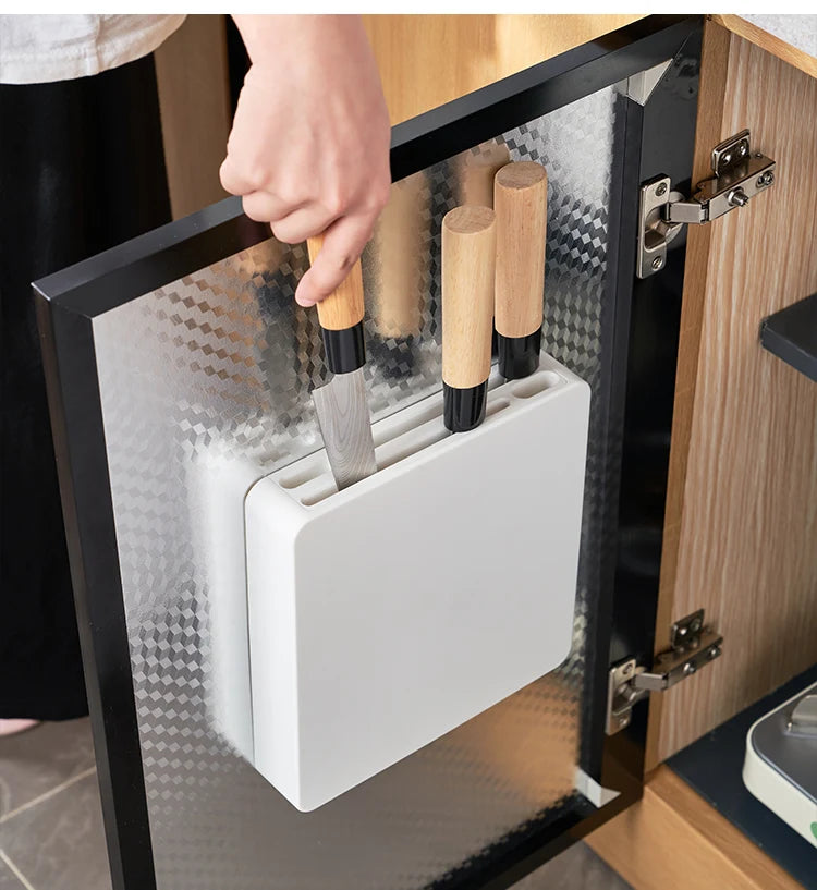 Invisible Wall-Mounted Kitchen Knife Storage Ra Dustproof Plastic Cabinet Door No-Drilling Required Small Knife Organizer