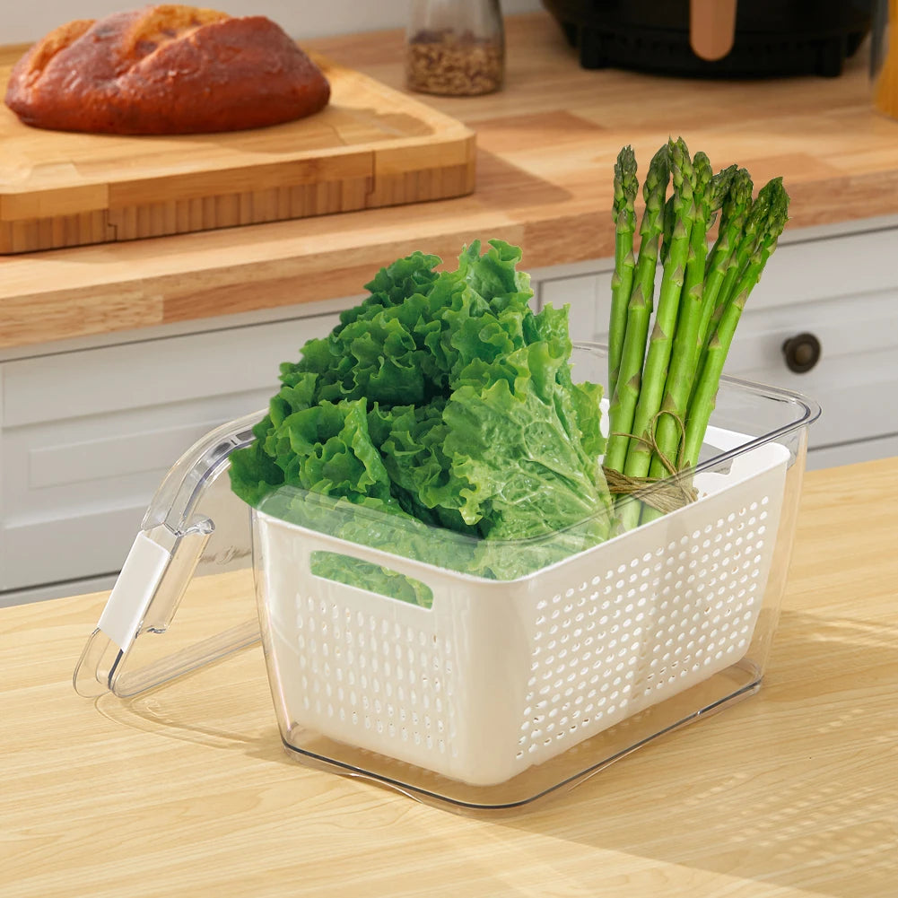 【Lifeideas】1.7L/4.5L Nested Fridge Storage Container with Removable Colander Refrigerator Fresh Vegetable Fruits Drain Basket