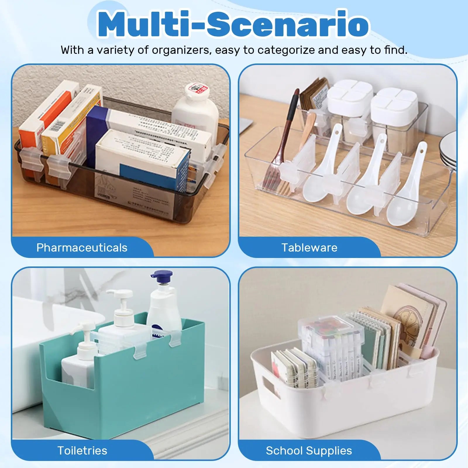 Refrigerator Door Organizer Dividers Clips, Retractable Fridge Space Allocator for Side Seam Organizing Cabinet Kitchen Storage