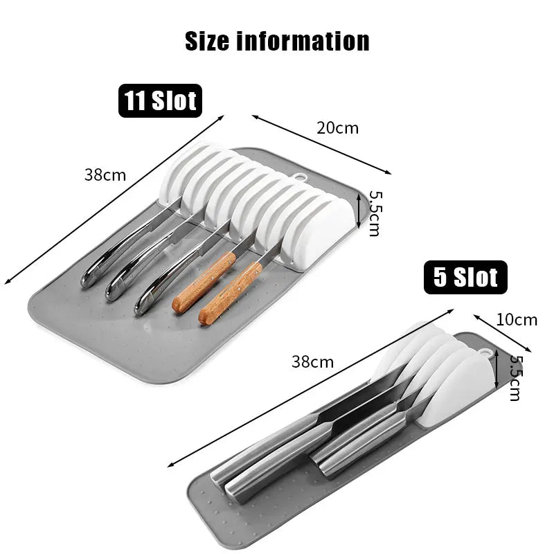 Large Knife Mat Non-Slip Drawer Knifes Organizer 5 Slots and 11 Slots Knives Holder Home Kitchen Organization