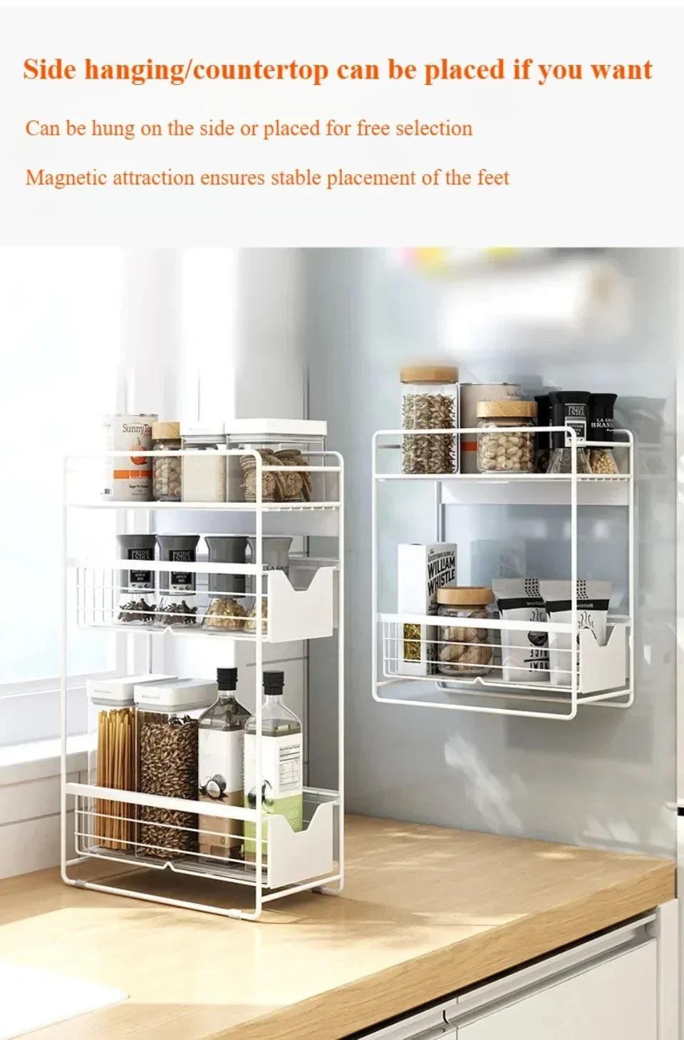 2/3 Tier Refrigerator Magnet Strorage Shelf Washing Machine Side Rack Kitchen Organizer Shelf for Refrigerator Washing Machine