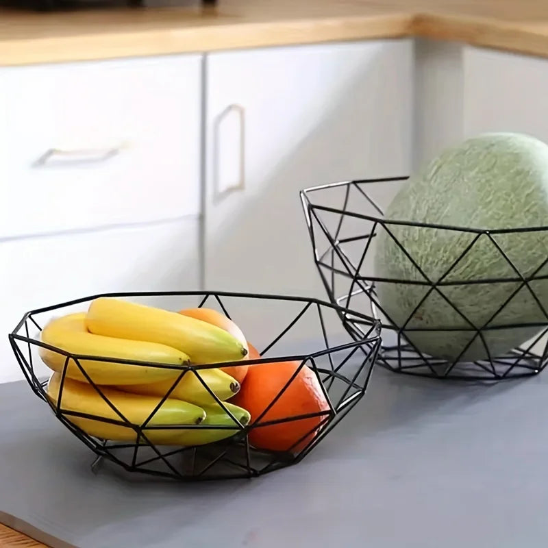 1pc Wire Fruit Bowl Iron Mesh Woven Fruit Basket Kitchen Countertop Fruit Bowl Vegetable Decorative Holder for Kitchen Snacks