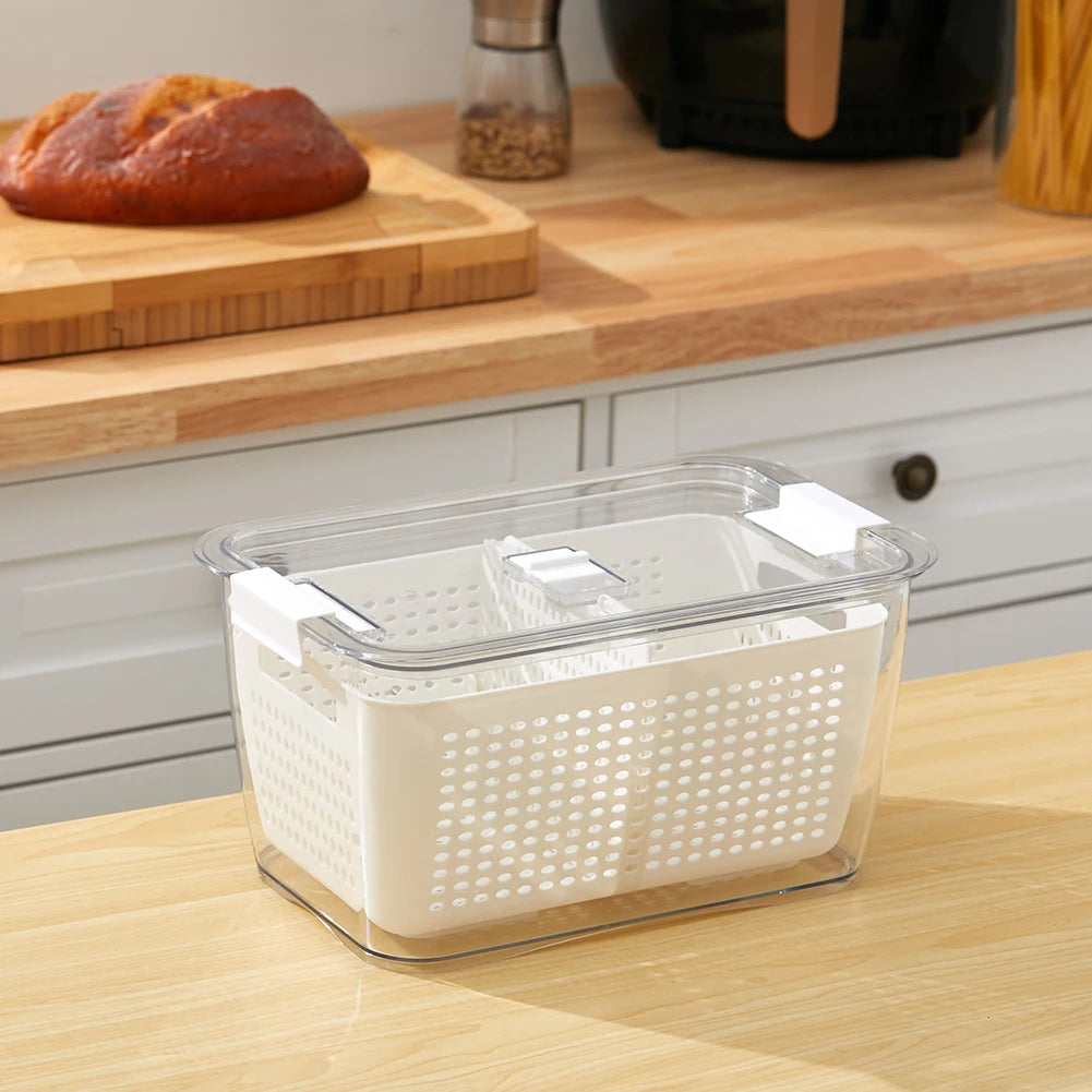 【Lifeideas】1.7L/4.5L Nested Fridge Storage Container with Removable Colander Refrigerator Fresh Vegetable Fruits Drain Basket