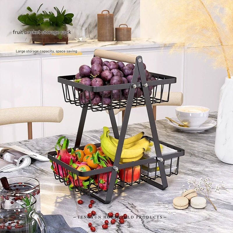 Double Layer Multifunctional Storage Basket, Desktop Shelf, Snack And Fruit Storage Table, With Two Layers Of Storage On Top
