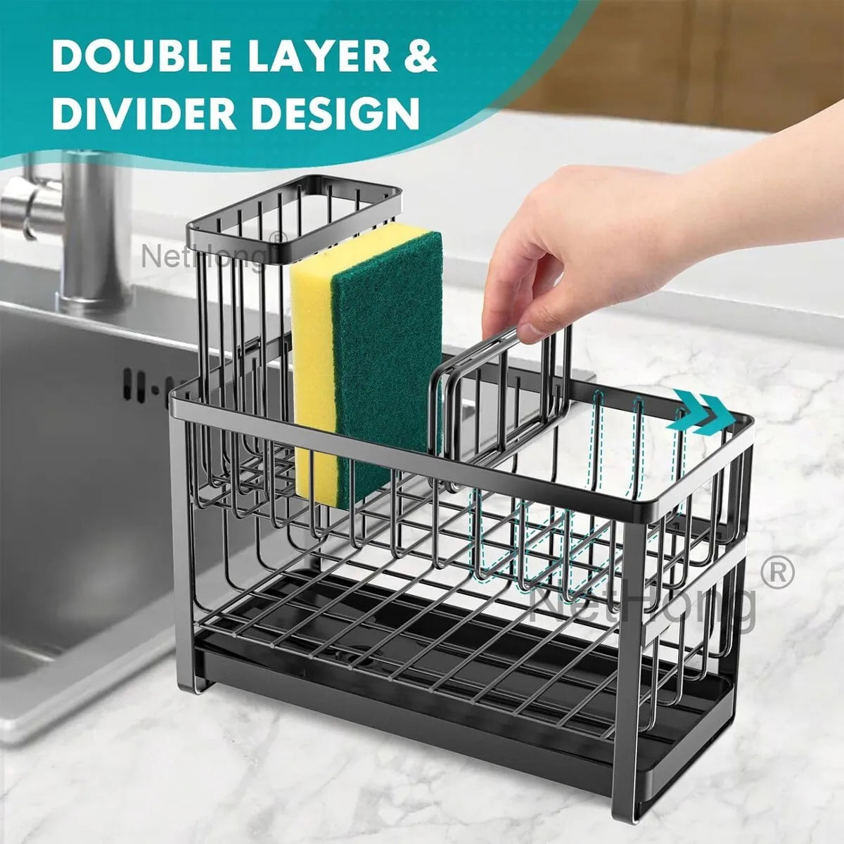 2 Tiers Dish Drainer Cutlery Holder Plate Rack Kitchen Sink With Drip Tray~