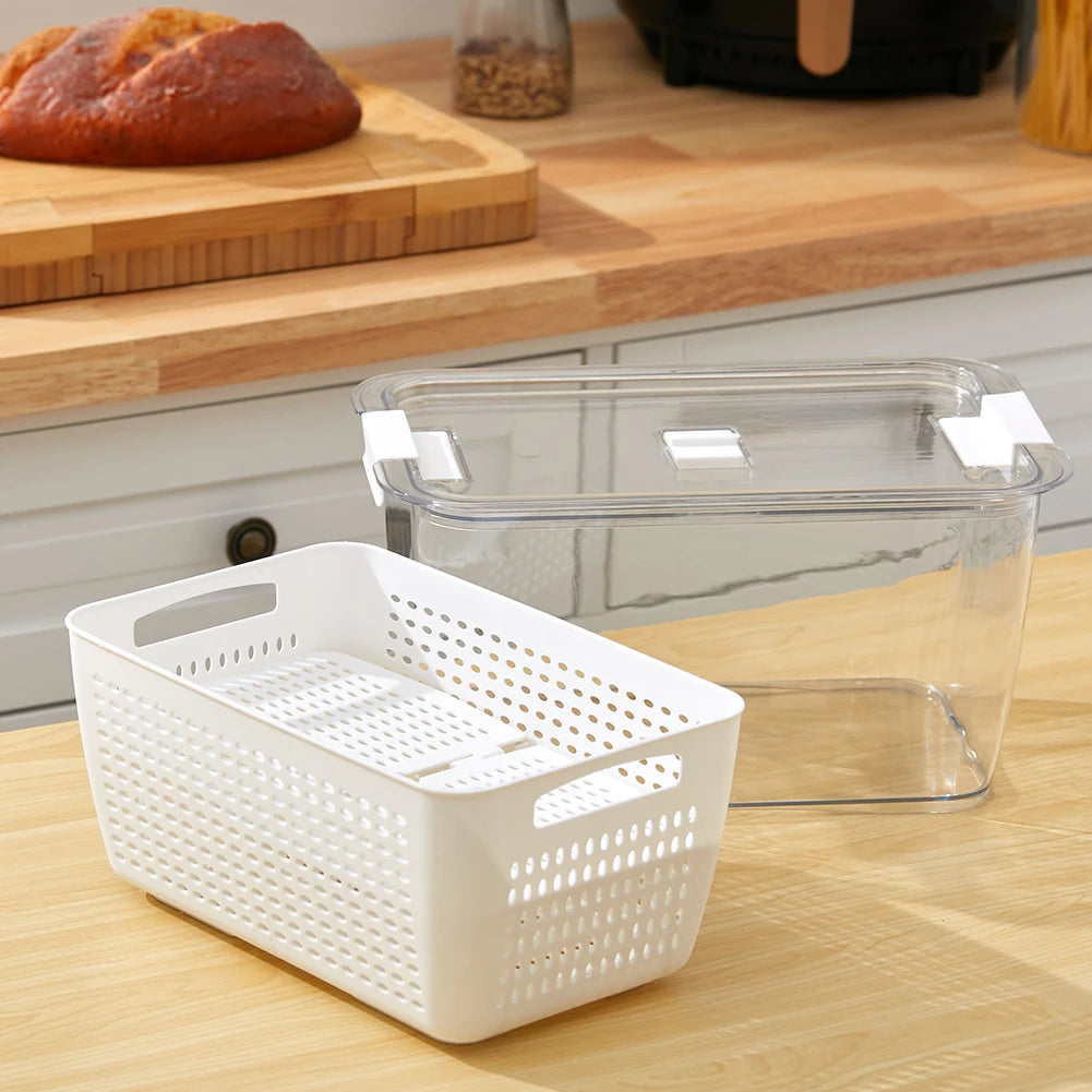 【Lifeideas】1.7L/4.5L Nested Fridge Storage Container with Removable Colander Refrigerator Fresh Vegetable Fruits Drain Basket
