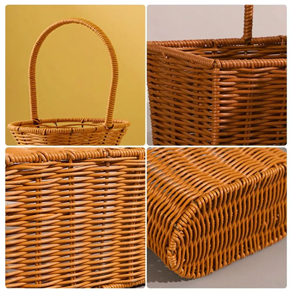 Imitation Rattan Handhold Weaving Basket with Handle Home Decoration Braid Storage Baskets Vegetable Fruit Flower