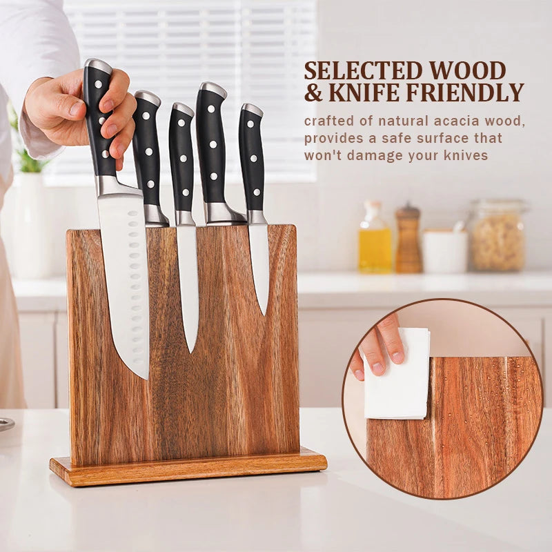 New Acacia Wood Home Kitchen Magnetic Knife Block Holder Rack Magnetic Stands with Strong Enhanced Magnets
