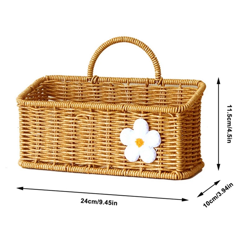 Hanging Fruit Basket Imitation Rattan Wall Mount Basket With Handle Handmade Rattan Woven Organizer Flower Pot Container Basket