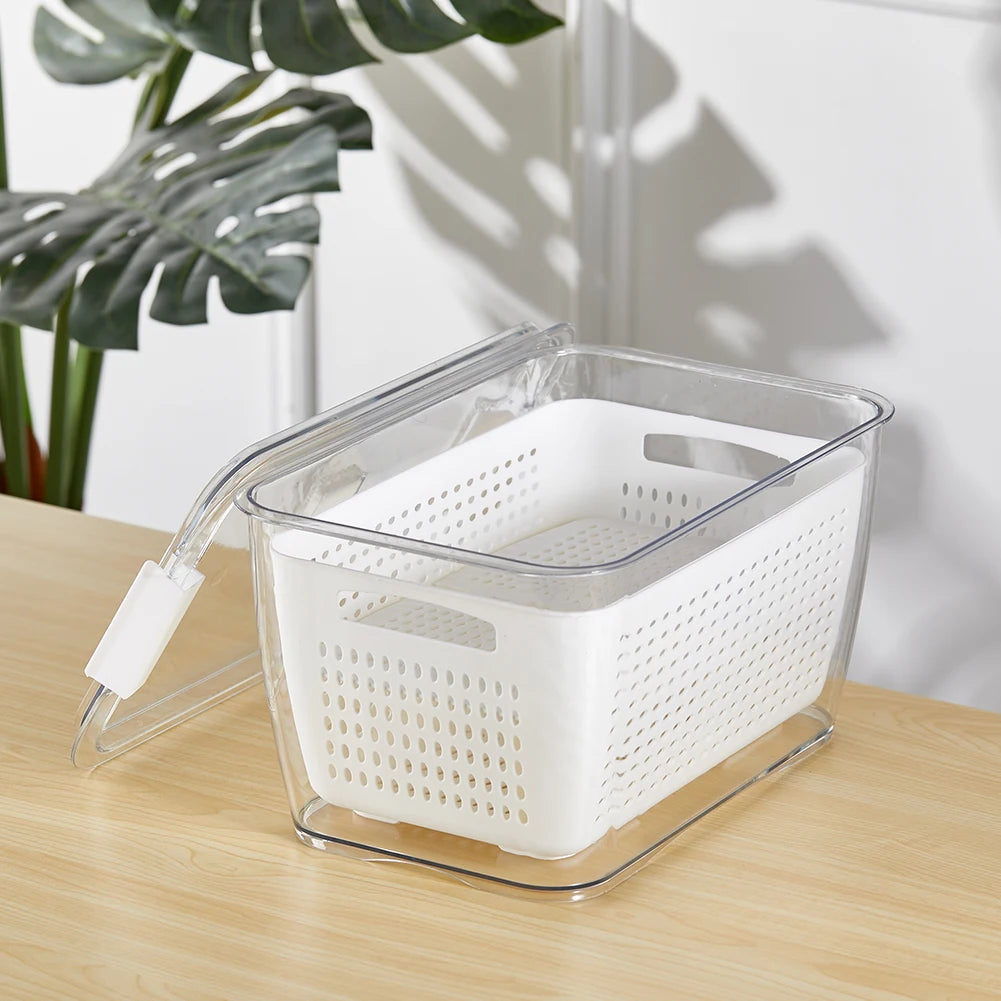 【Lifeideas】1.7L/4.5L Nested Fridge Storage Container with Removable Colander Refrigerator Fresh Vegetable Fruits Drain Basket