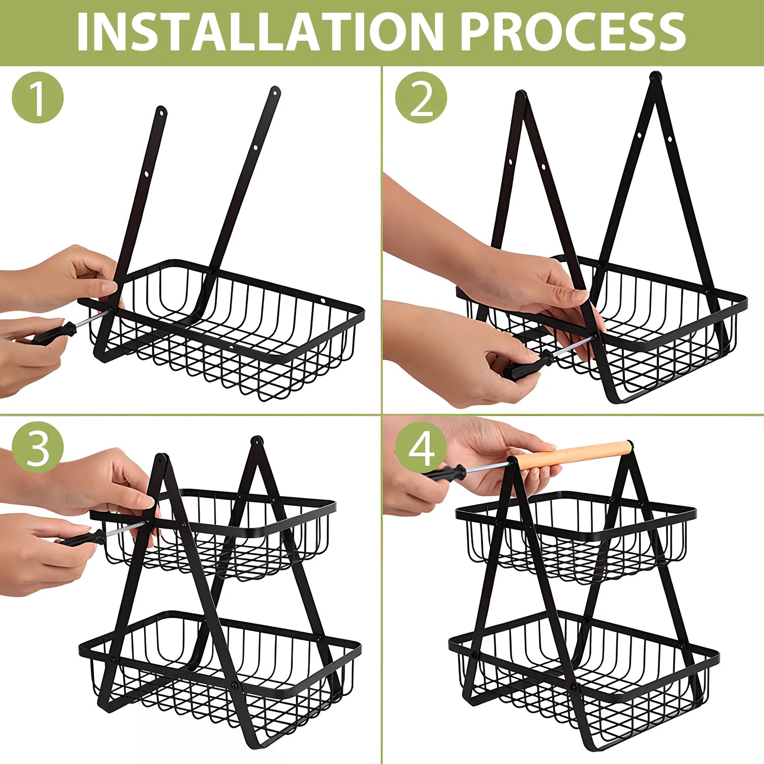 2/3 Tier Fruit Storage Basket Countertop for Kitchen Fruit Vegetable Basket Bowle with Handle Bread Snacks Stand