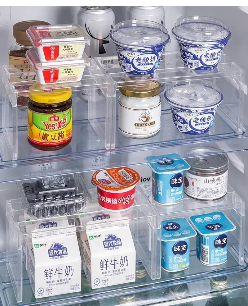 Refrigerator Organizers Storage Rack Fridge Layered Separator Shelves Transparent Desktop Stand Save Space Kitchen