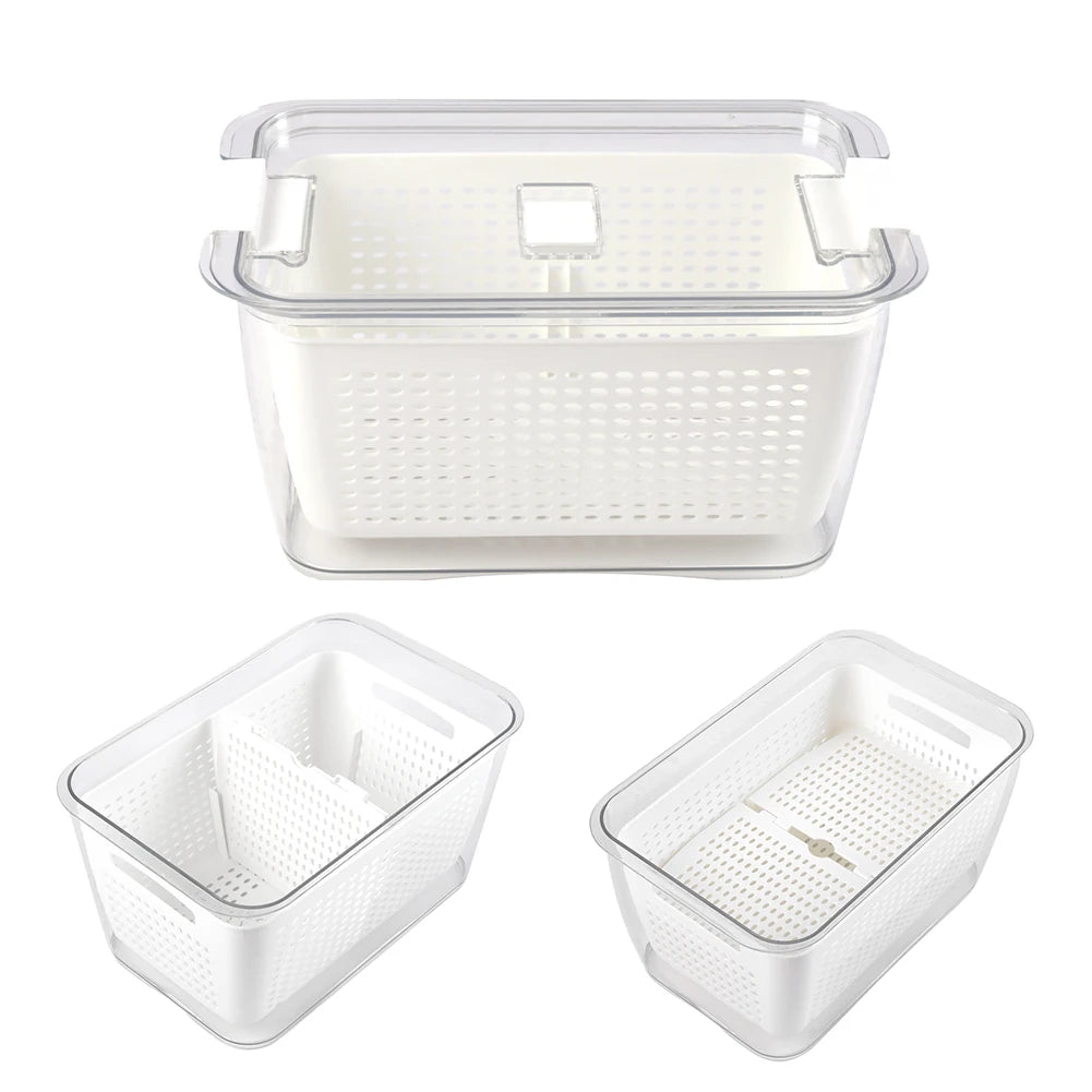 【Lifeideas】1.7L/4.5L Nested Fridge Storage Container with Removable Colander Refrigerator Fresh Vegetable Fruits Drain Basket