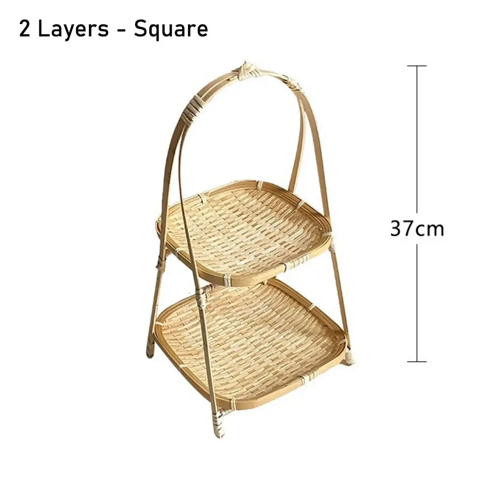 Multi-function Bamboo Woven Basket 1/2/3 Layer Fruit Food Vegetable Storage Basket Durable Handwoven Standing Tray for Kitchen