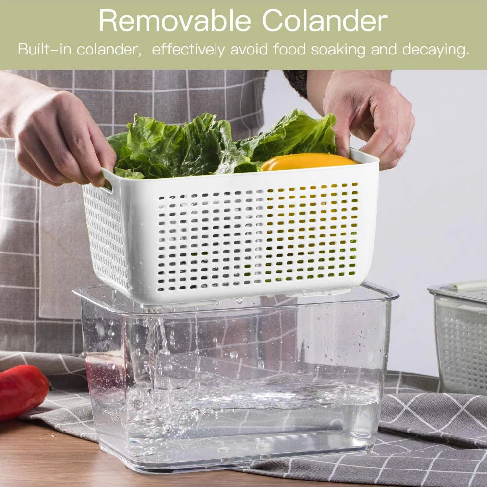 【Lifeideas】1.7L/4.5L Nested Fridge Storage Container with Removable Colander Refrigerator Fresh Vegetable Fruits Drain Basket