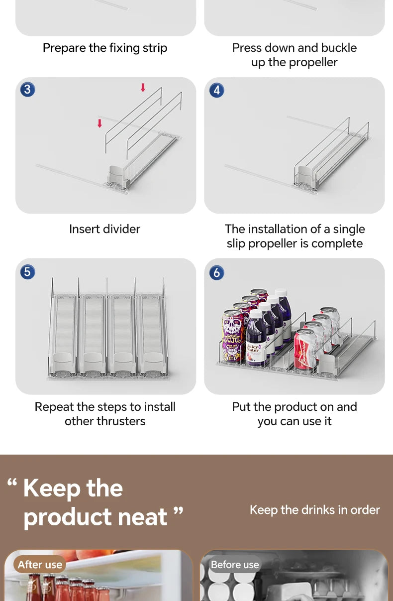 Automatic Beverage Pusher For Fridge Transparents Drinking Sliding Container Kitchen Storage Boxes Shelf Glide Organizer Rack