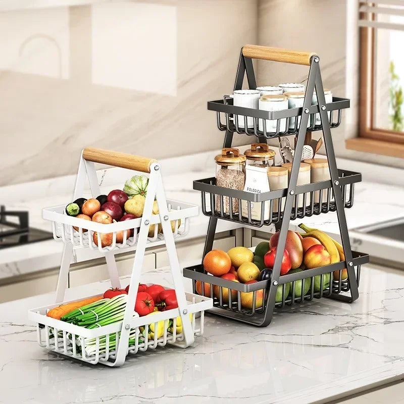 2/3 Tiers Countertop Fruit Basket,Portable Fruit Bowle Basket Kitchen Organizer Storage & Dining Room Fruits Vegetable Snacks