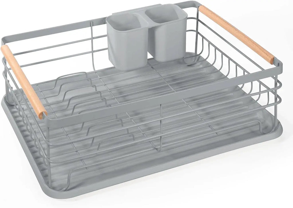 Anti-Rust Dish Drainer Drying Rack with Removable Drip Tray & Cutlery Holder Kitchen Sink Organizer Plate Cup Rack
