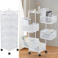 5-layer Square Rotatable Storage Rack With Wheels, Kitchen Adjustable Metal Baskets, Fruit Vegetable Storage Trolley