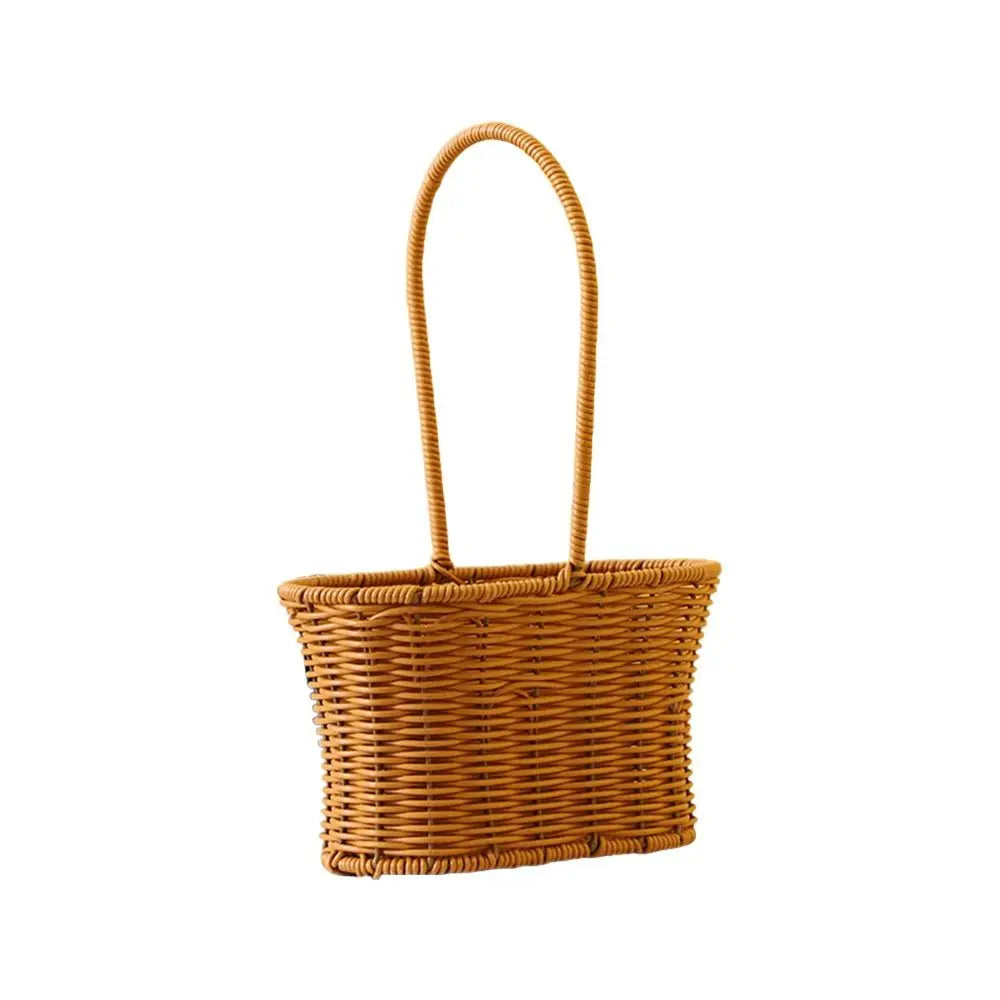 Imitation Rattan Handhold Weaving Basket with Handle Home Decoration Braid Storage Baskets Vegetable Fruit Flower