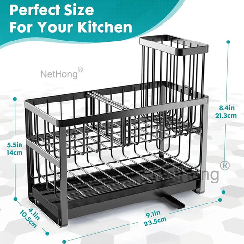 2 Tiers Dish Drainer Cutlery Holder Plate Rack Kitchen Sink With Drip Tray~